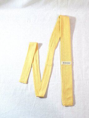 Vintage Powers Mens Knit Tie Yellow Maize Cotton Lisle W Germany Square Bottom